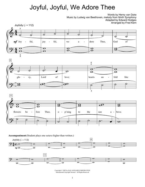 Joyful, Joyful, We Adore Thee by Ludwig van Beethoven Sheet Music for ...