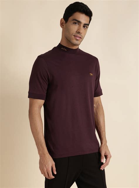 Buy Mahogany Mock Neck | Casual Burgundy Solid Polos & Tees for Men ...