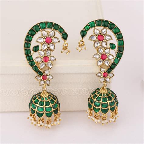 Gold Plated Silver Jhumkas Earrings | Gold Plated Silver Stone Jhumkas ...