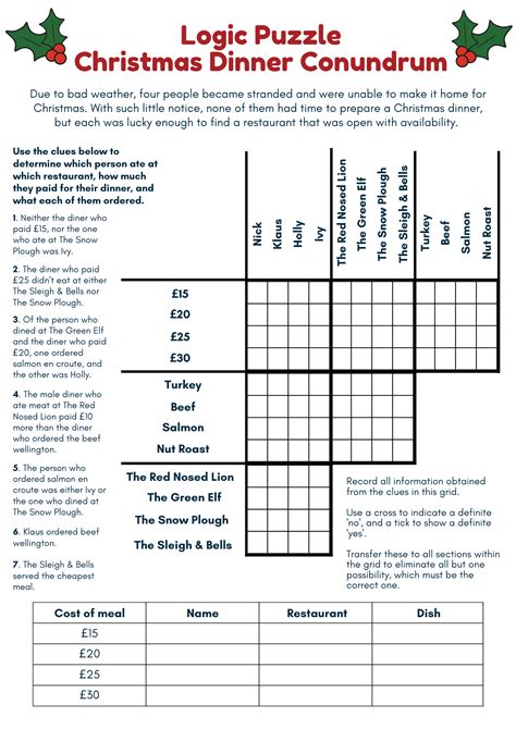 Free Printable Christmas Logic Puzzles With Answers ...