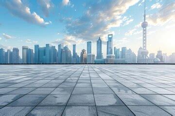 Empty square floor with city skyline and building background | Premium ...