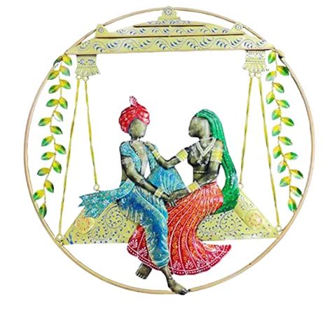 Baba Handicrafts Metal Radha Krishna on Swing Frame Wall Art for Living ...