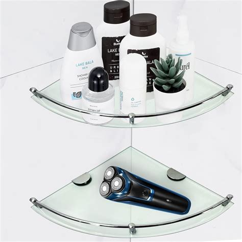 Jacgood Bathroom Glass Corner Shelf, 2 Pack 24x24cm Wall Mounted Glass ...