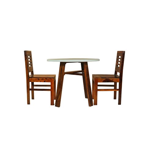 Solid Wood 2 Seater Round Dining Table Set in White and Honey Finish ...