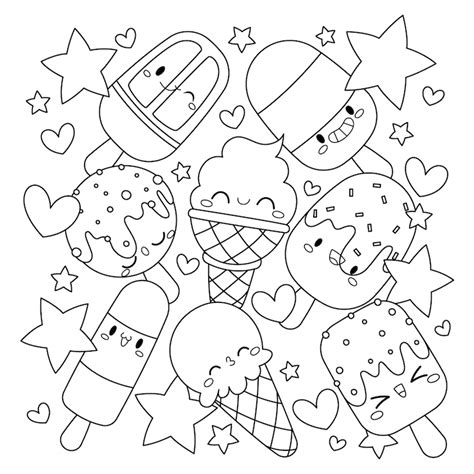 Hand drawn ice cream coloring book illustration | Premium Vector