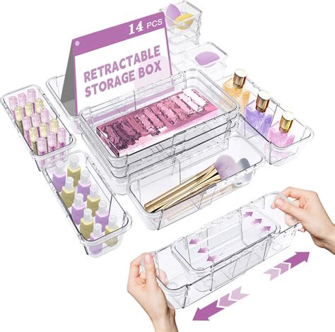Amazon.com: 14 Pcs Clear Drawer Organizer, Adjustable Drawer Storage ...
