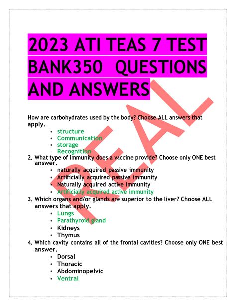 ATI TEAS 7 TEST BANK ALL VERSIONS AND SUBJECTS INCLUDED 2023_2024 ...