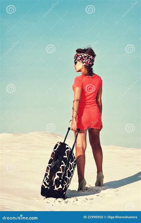 Woman with travel bag stock photo. Image of desert, posing - 22990950