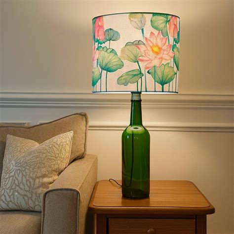 Upcycled Wine Bottle Lotus Shade Lamp