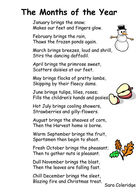 mundo-infantilandia: MONTHS OF THE YEAR Preschool Poems, Kindergarten ...