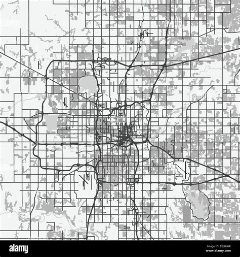 Map of Oklahoma City in Oklahoma in grayscale. Contains layered vector with roads water, parks ...