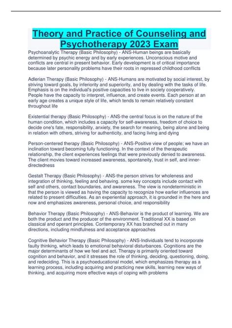 Theories and Techniques of Counseling Exam 2023 Update, Counselling ...