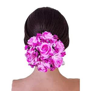Hair Flare Artificial Plastic Rose Floral Judabun with Delicate Flowers ...