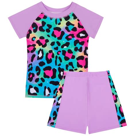 Little Girls Swimsuits Bathing Suit Short Sleeve Swimwear Leopard Heart ...