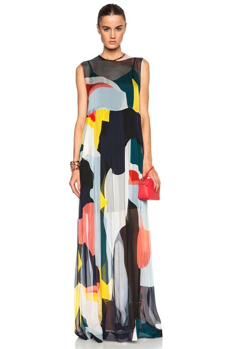 MSGM Abstract Face Print Long Dress in Multi | FWRD