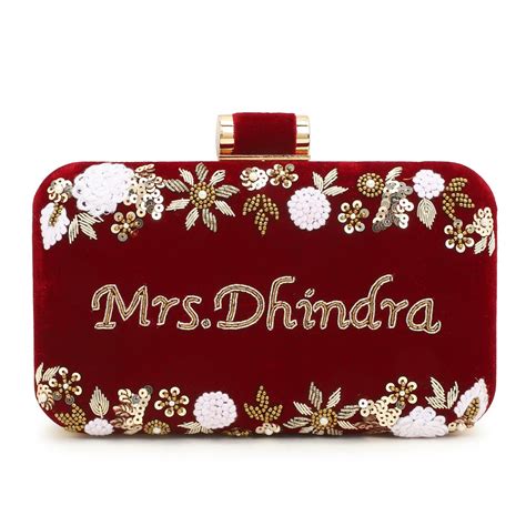 Customised Bridal Embroidery Name Women Clutch Bag – Indiaztrend