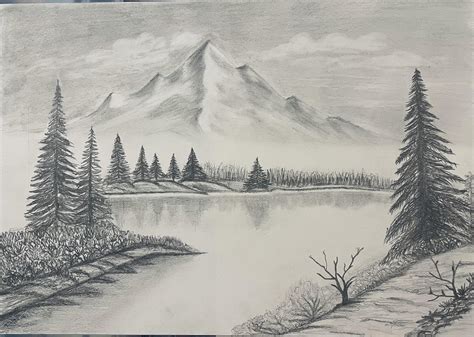 Mountain Landscape Pencil Drawing