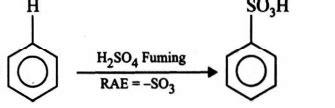 Benzene reacts with fuming sulphuric acid to give