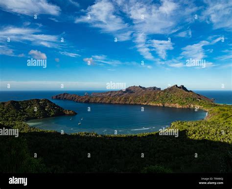 The view above Anaho bay on Nuku Hiva island, Marquesas, French ...