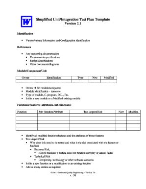 Simplified Unit/Integration Test Plan Template - Fill and Sign ...
