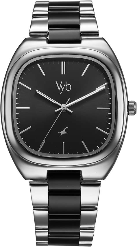 Fastrack Vyb Quartz Analog Black Dial Steel + Black Sheet Metal Strap ...
