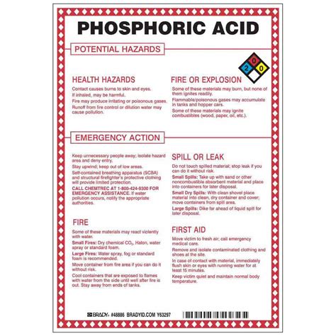 Phosphoric Acid Potential Hazards, Fiberglass, Chemical Sign - 41F497 ...