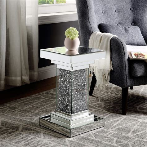 Buy Mirrored End Table, Mirror Side Table with Crystal Inlay, Modern ...