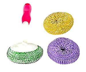 Utensil Dishware Set of 2 Scrubber and 1 Scrubber with Handle : Amazon ...