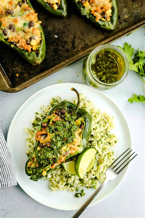 Stuffed Poblano Peppers with Chimichurri Rice and Chorizo