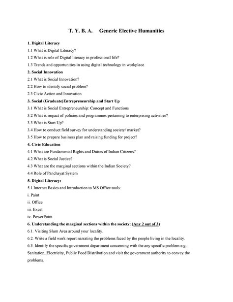 TYBA Generic Elective Syllabus - T. Y. B. A. Generic Elective ...