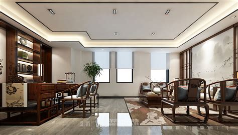 2016年新中式风格总裁办公室装修设计案例效果图_岚禾装饰设计