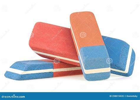 Stack of Erasers Isolated on White Background. Group of Three New ...
