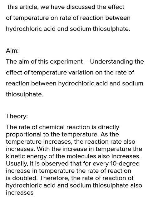 To study the effect of temperature on the rate of the reaction between ...