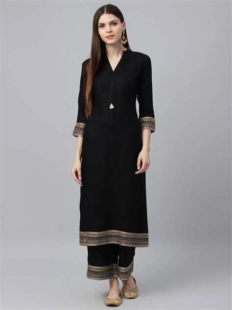 Buy Black Solid Rayon Straight Kurta With Palazzos Online at Rs.1074 ...