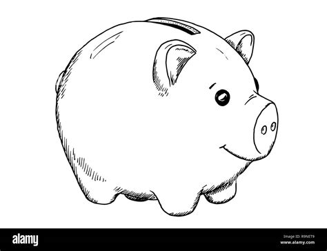 Drawing of piggy bank - hand sketch of animal - money storage, black ...