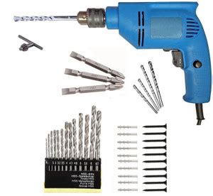 Qualigen 10mm Electric Drill Machine 450W With 13pc HSS 10+10 Screw 5pc ...
