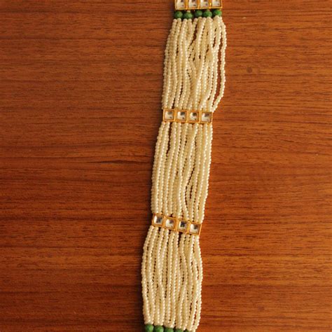 White and Green Beads Handmade Multiple Strings Gold Toned Bracelet – A ...
