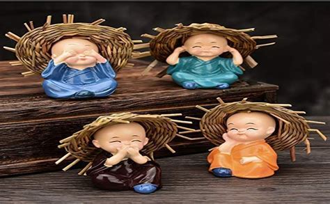 Buy ELITEWAVE Set of 4 Baby Hat Monk Buddha Idols Showpiece for Car ...
