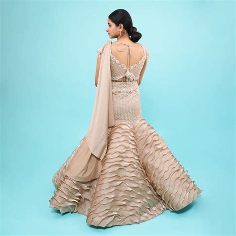 Beige Gold Drape Style Fish Cut Lehenga – vastrachowk