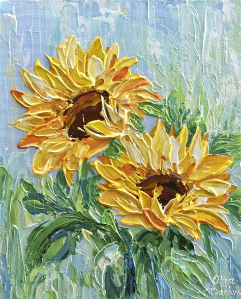 Sunflower Impasto Painting 10" Palette Knife Art, Yellow Flower Textured Painting, Small Artwork ...