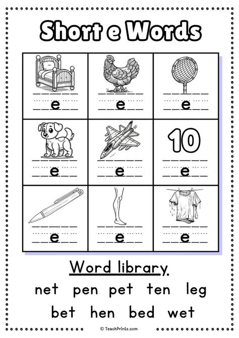 Free Short E Words Worksheets - Teach Prints