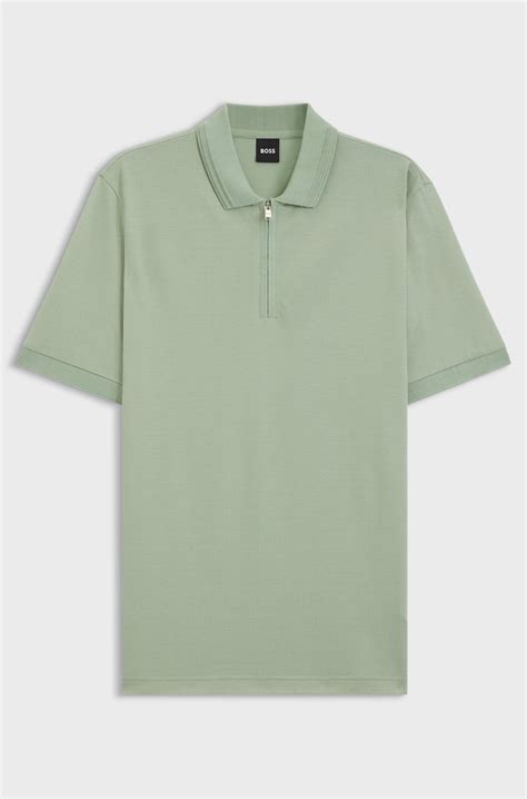 BOSS - Cotton-blend polo shirt with zip placket - Light Green