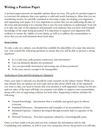 Image result for Position Paper Essay Example