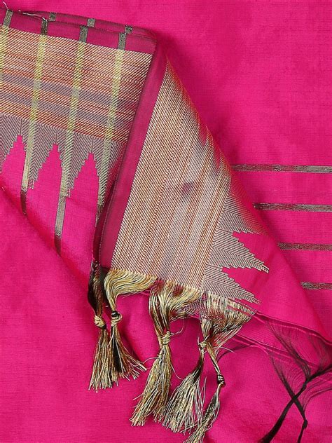 Rani Pink Banarasi Silk Dupatta with Temple Border – Dupatta Bazaar