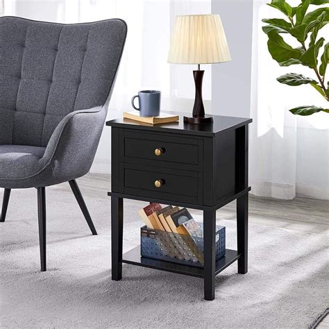 Buy Yaheetech Black Bedside Tables Set of 2, Wooden Nightstand Bedside ...