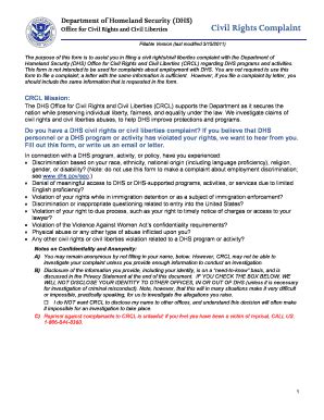 Fillable Online dhs Crcl online fillable complaint form Fax Email Print ...