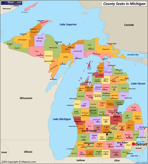Michigan County Map - List of counties in Michigan - MapsiUS.com