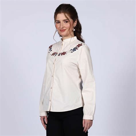 Saint Womens Off-White Cotton Poplin Stripe Top – SaintG India