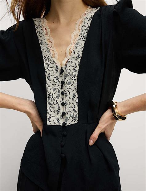 Buy V-Neck Lace Detail Blouse at Marks & Spencer