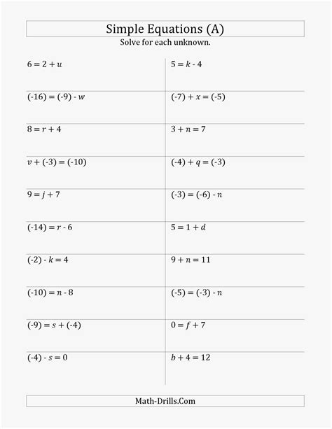 Printable Pre Algebra Worksheets